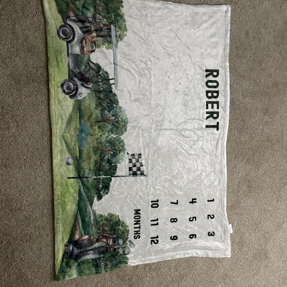 Personalized Baby Milestone Blanket- ROBERT, golf theme
